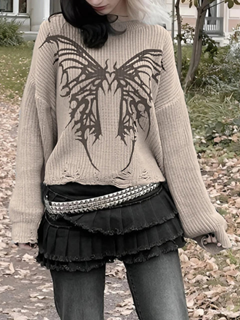 vintage-khaki-butterfly-pattern-knitted-top-1