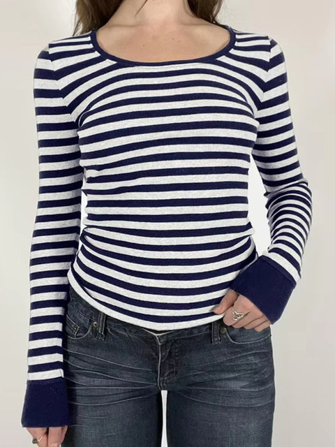 Basic Striped Crew Neck Knitted Top