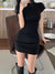 black-casual-stand-collar-folds-slim-mini-dress-3