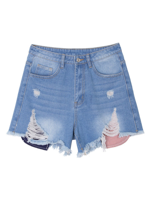 Blue Raw Hem Denim Shorts
