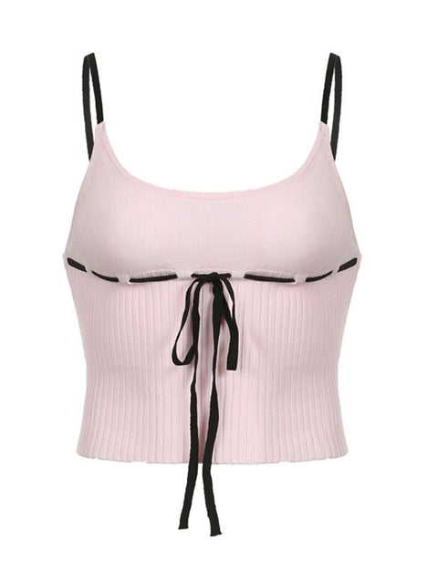 pink-stripe-lace-up-skinny-knitted-cute-sleeveless-top-1