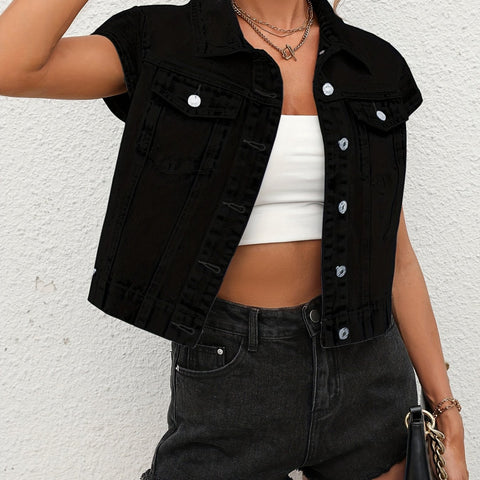 Plain Flap Pockets Denim Jackets