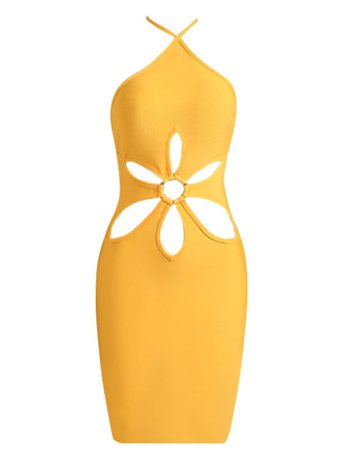 yellow-halter-sexy-backless-belly-button-bandage-dress-1