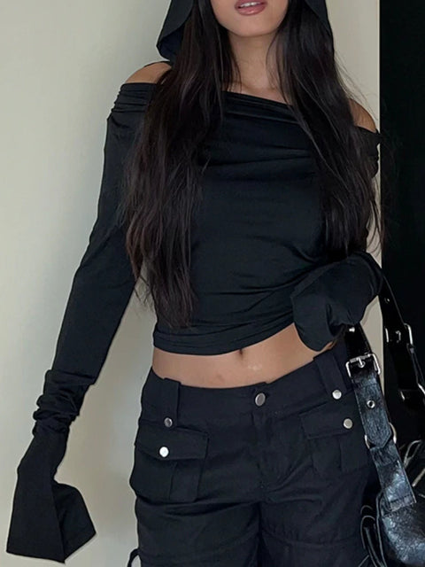 goth-black-long-sleeve-hooded-fitness-slim-top-3