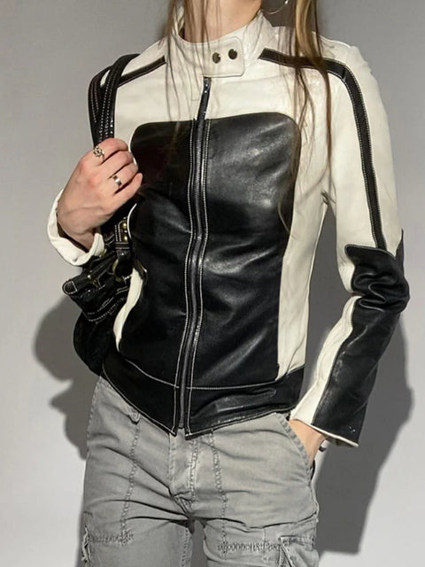 punk-black-white-leather-zip-up-patchwork-turtleneck-coat-3