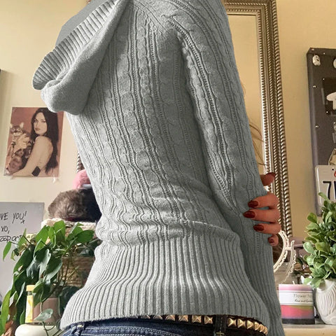 Casual Grey Twisted Hooded Sweater