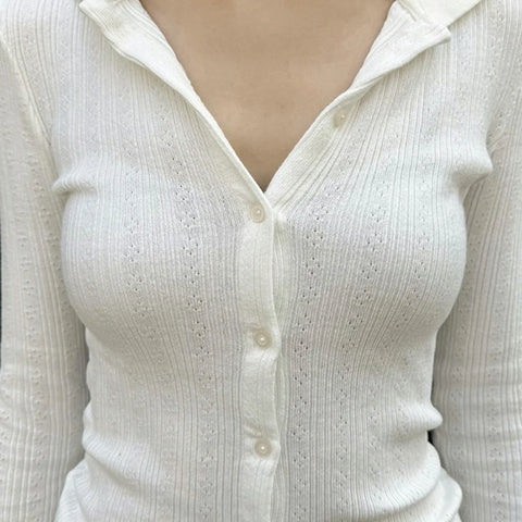 Elegant White Jacquard Single Breasted Shirt