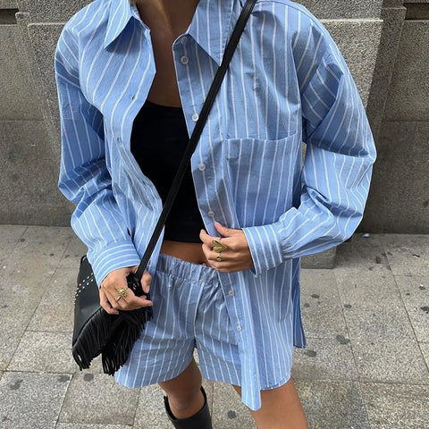 Casual Striped Long Sleeve Two Pieces Set