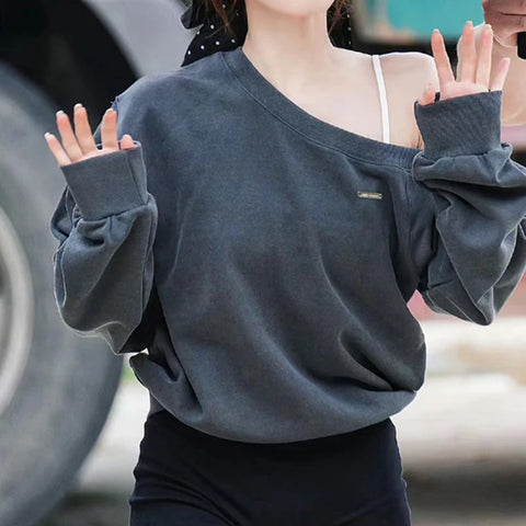 Casual Skew Neck Pullover Top