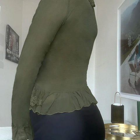 Casual Textured Ruffles Cardigan Chiffon Patchwork Top