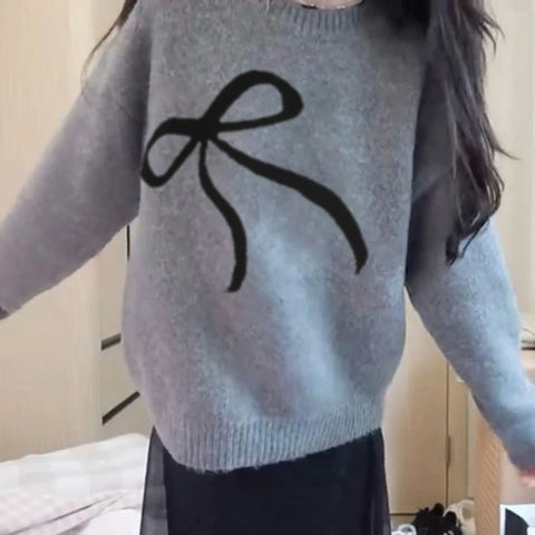 Casual Bow Pattern Knitted Pullove Top