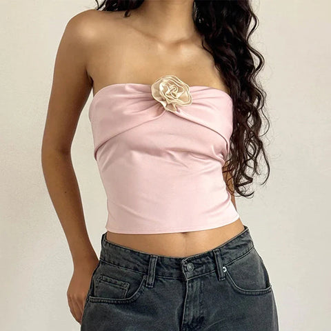 sweet-pink-flower-zipper-strapless-top-2