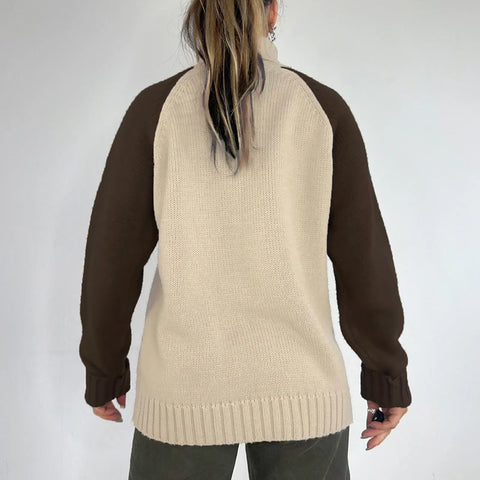 Brown Digital Pattern Turtleneck Pullover Sweater