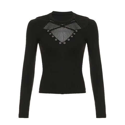 Gothic Dark Fishnet Patchwork Top