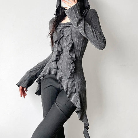Gothic Ruffles Fringe Asymmetrical Hem Top