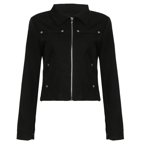 Gothic Black Zipper Up Buttons Coat
