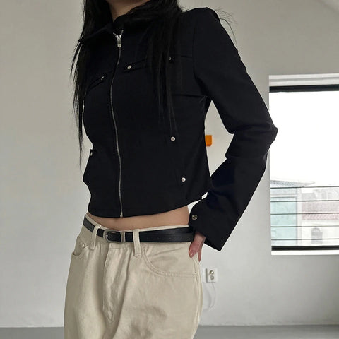 Gothic Black Zipper Up Buttons Coat