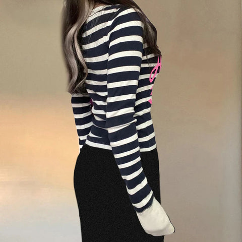 Cute Digital Letter Printed Buttons Top