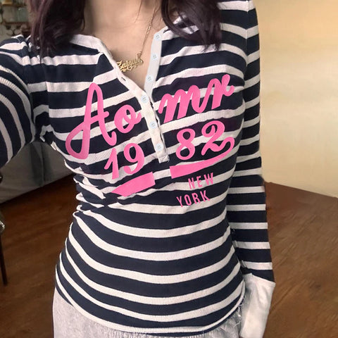 Cute Digital Letter Printed Buttons Top