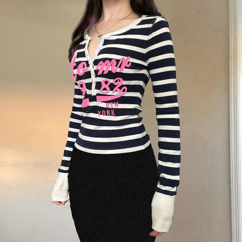 Cute Digital Letter Printed Buttons Top