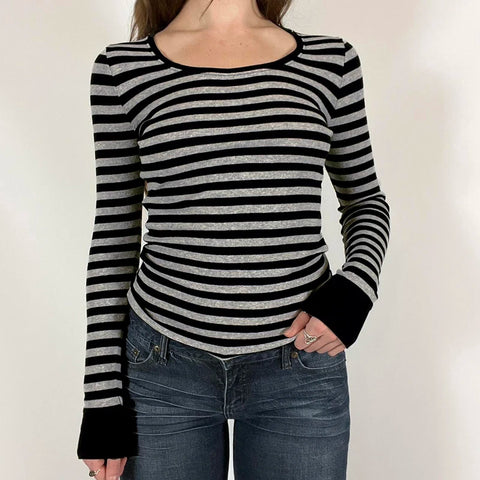 Basic Striped Crew Neck Knitted Top