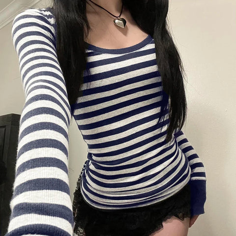 Basic Striped Crew Neck Knitted Top