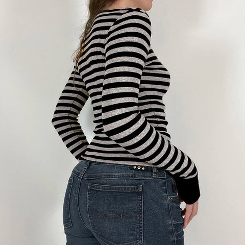 Basic Striped Crew Neck Knitted Top