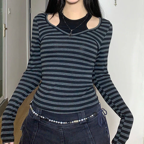 Black Striped Long Sleeve Skinny Top