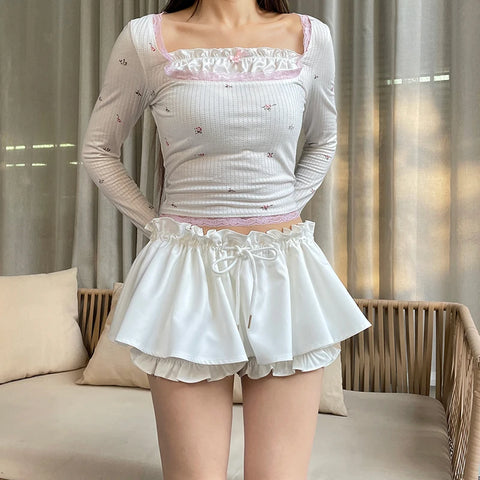 sweet-white-ruched-low-waist-short-skirt-4