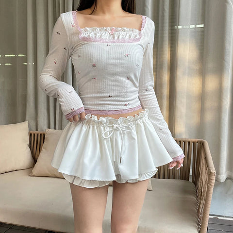 sweet-white-ruched-low-waist-short-skirt-2