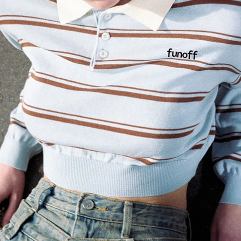 Grey Stripe Cropped Letter Pullover Sweater