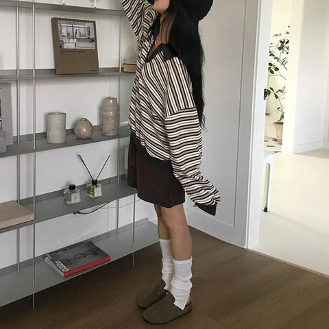 Preppy Striped Contrast Color Pullovers Top