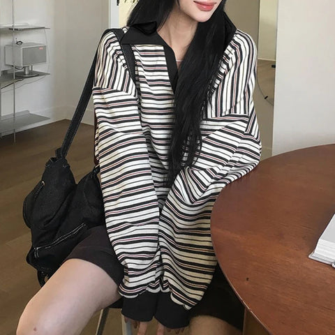 Preppy Striped Contrast Color Pullovers Top