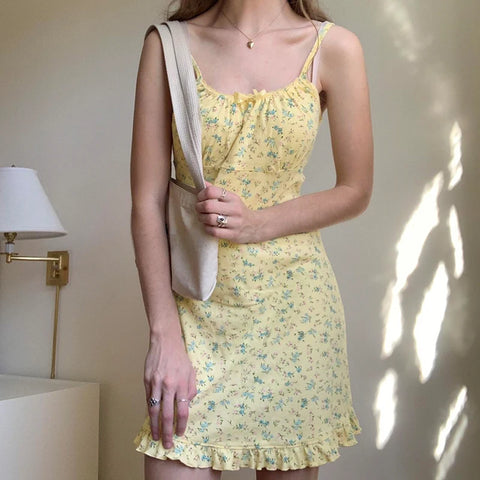 yellow-bow-small-flowers-printing-mini-dress-2