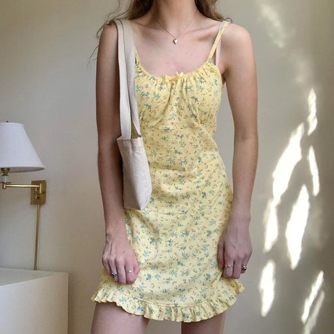 yellow-bow-small-flowers-printing-mini-dress-3