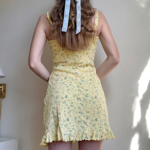 yellow-bow-small-flowers-printing-mini-dress-4