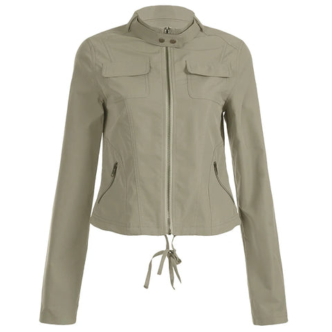 Casual Drawstring Zip-Up Cropped Jacket