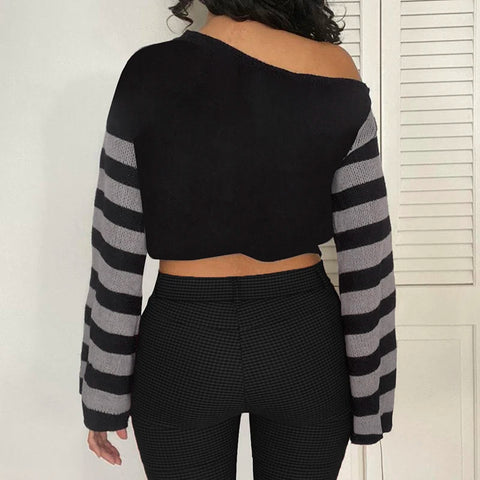 Gothic Dark Striped Long Sleeveles Sweater