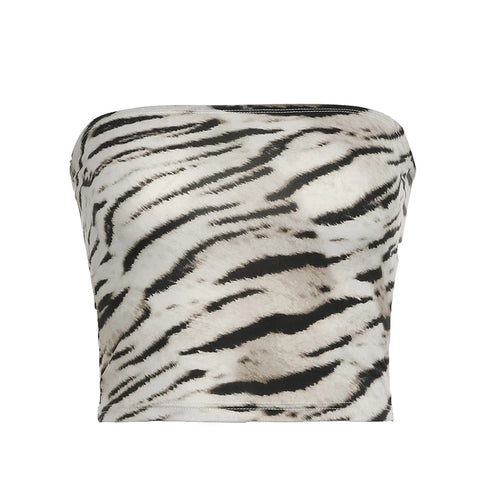 Vintage Zebra Stripe Off Shoulder Crop Top