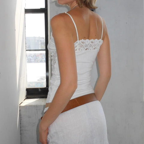 White Lace Patchwork See Through Top