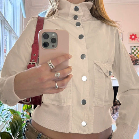 Beige High Waist Long Sleeve Top