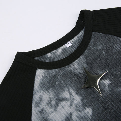 black-tie-dye-stitching-slim-printed-short-sleeve-top-6