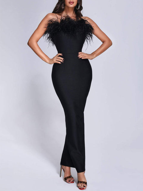 black-bandage-feather-sleeveless-skinny-sexy-party-dress-1