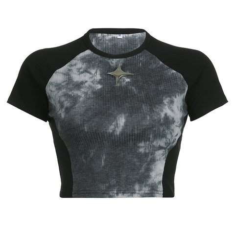 black-tie-dye-stitching-slim-printed-short-sleeve-top-4