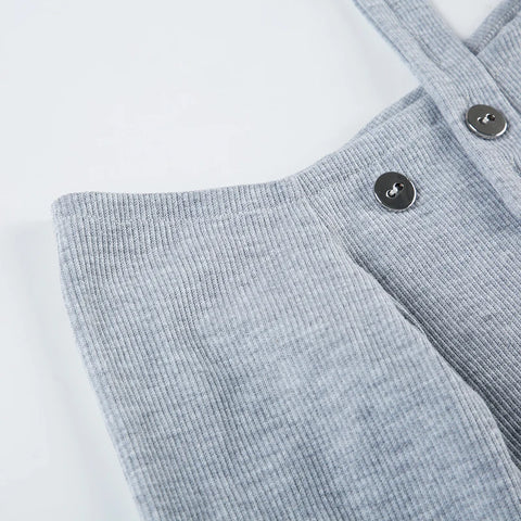 Solid Skew Collar Halter Buttons Top