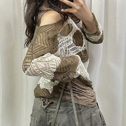 green-stripe-knitted-pullover-hollow-out-hole-ripped-sweater-4