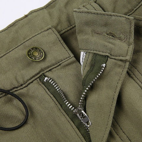 vintage-drawstring-army-green-pockets-zipper-denim-mini-skirt-8