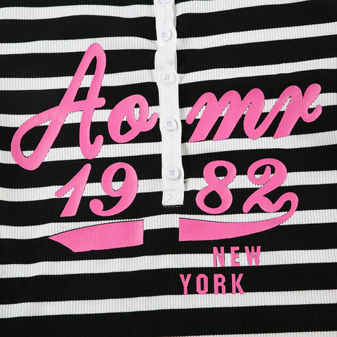 Cute Digital Letter Printed Buttons Top