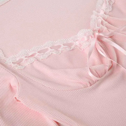 Sweet Lace Patchwork Tie-Up A-Line Dress