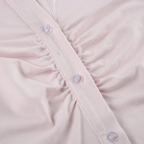 Sweet Pink Chest Folds Curved Hem Top